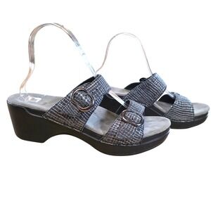 Dansko Sophie Women Size 40 Pewter Gray Leather Double Buckle Wedge Sandals